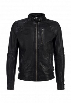 Куртка кожаная River Island, цвет: черный. Артикул: RI004EMCBL00. Мужская одежда / Верхняя одежда / Кожаные куртки